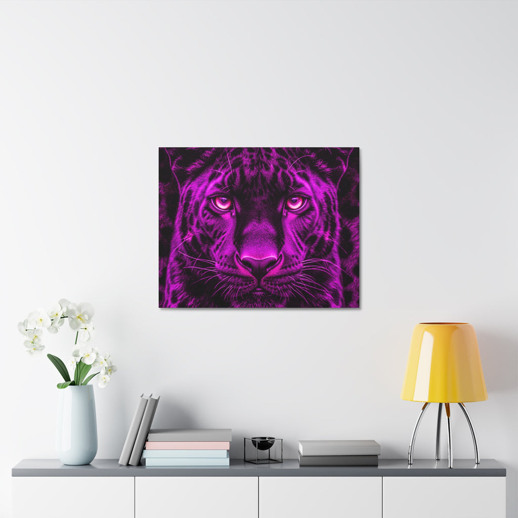 Purple Neon Panther Stretched Canvas – Vibrant Wall Art for Modern Rooms