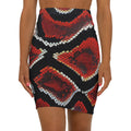 Red Snake Print Pencil Skirt — Women's Mid-Waist Animal Print