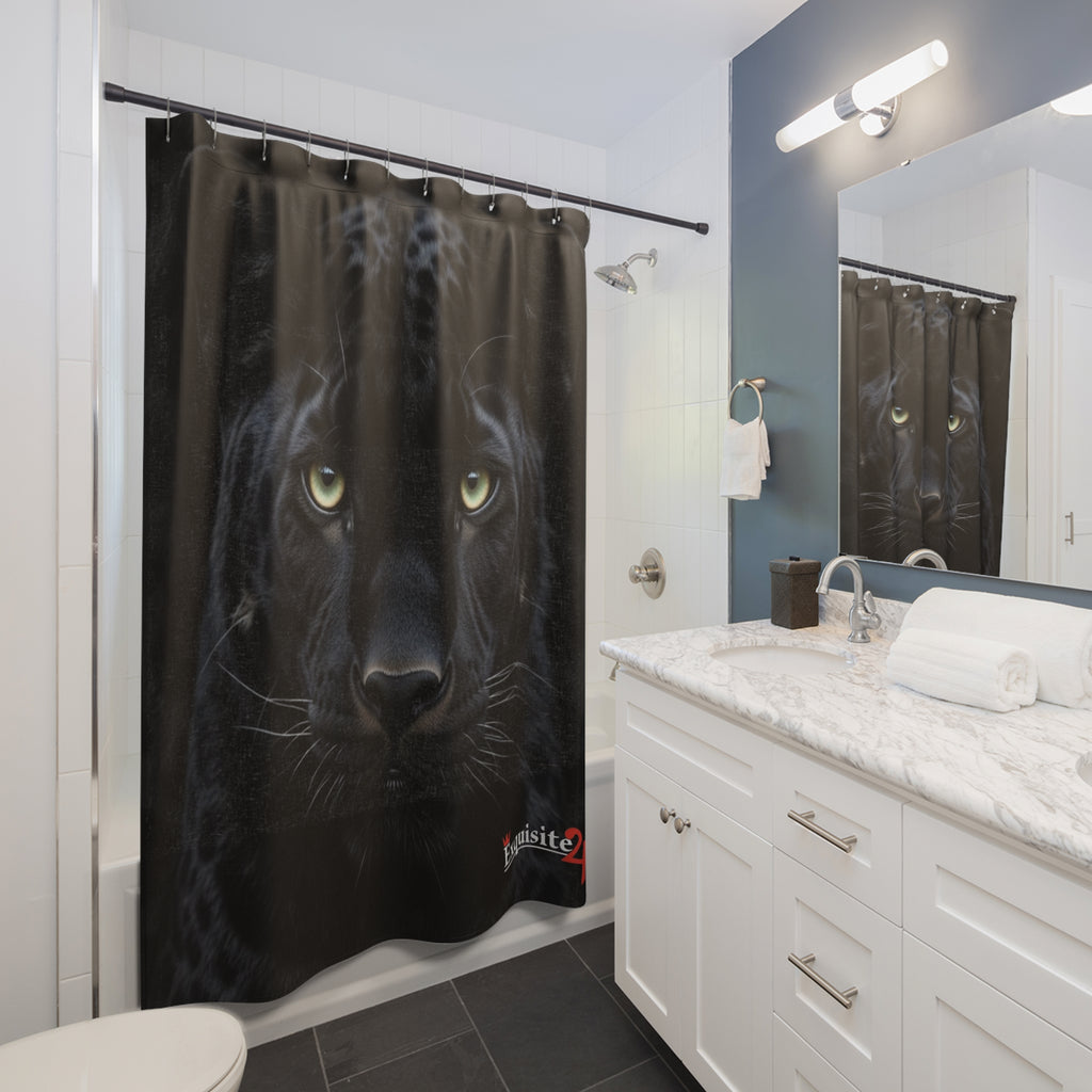 Panther Face Shower Curtain – Dramatic Black Panther Bathroom Decor