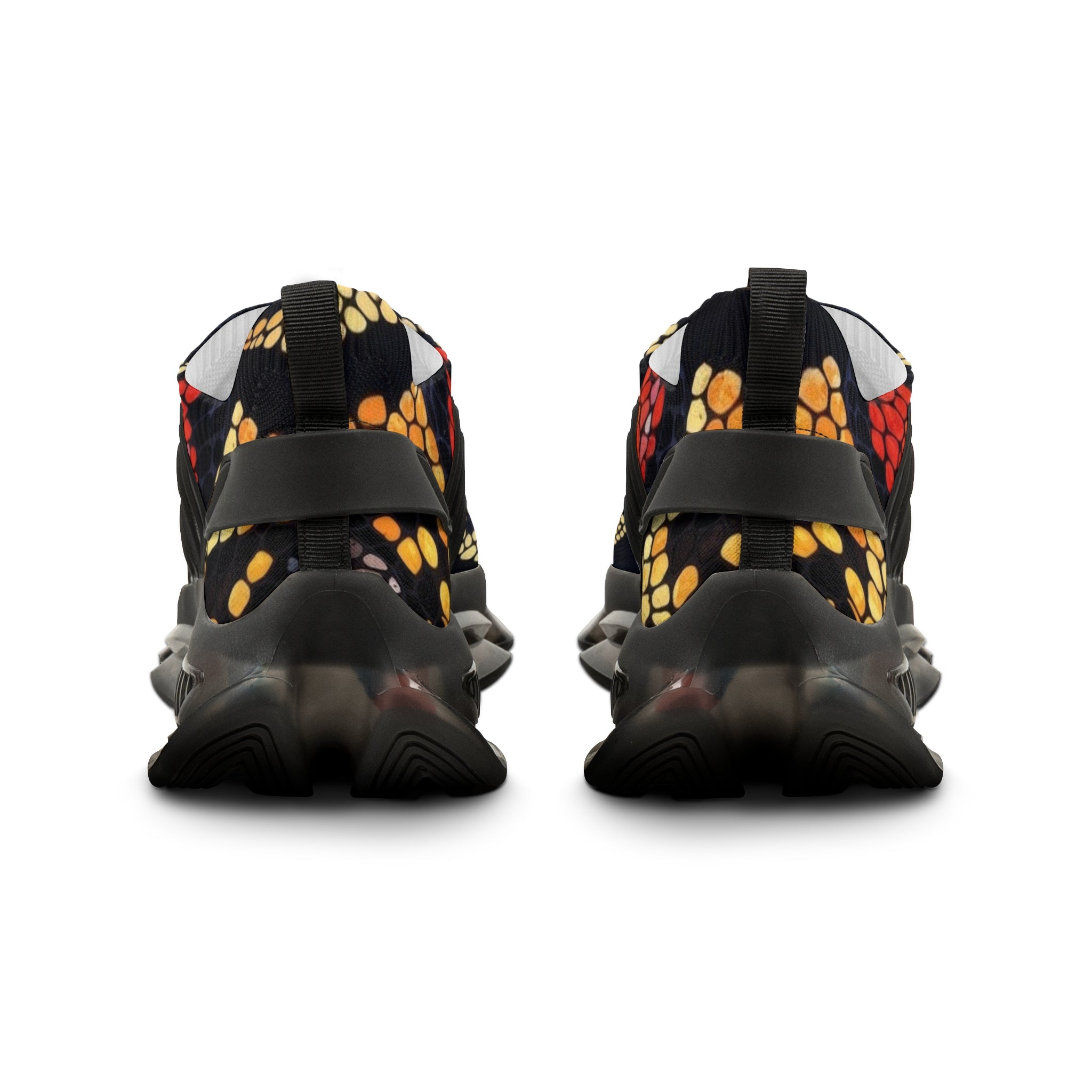 Men's Mesh Sneakers — Bold Red & Gold Snake-Scale Athletic Shoes