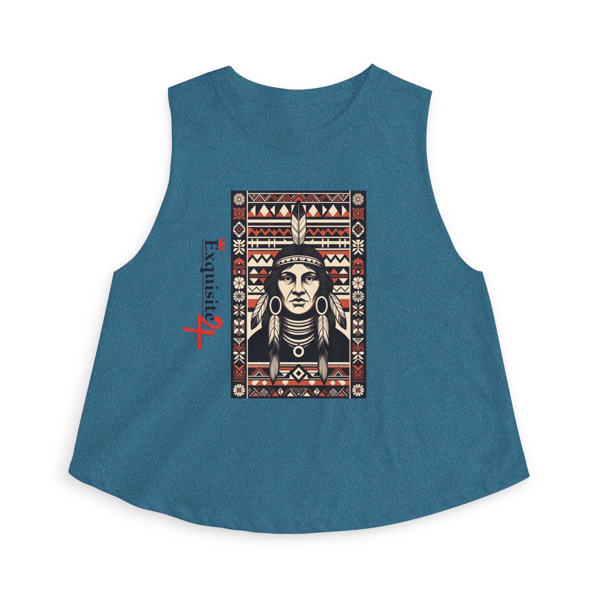 Native Inspired Tribal Portrait Crop Top — Boho Aztec Graphic Women's Tank