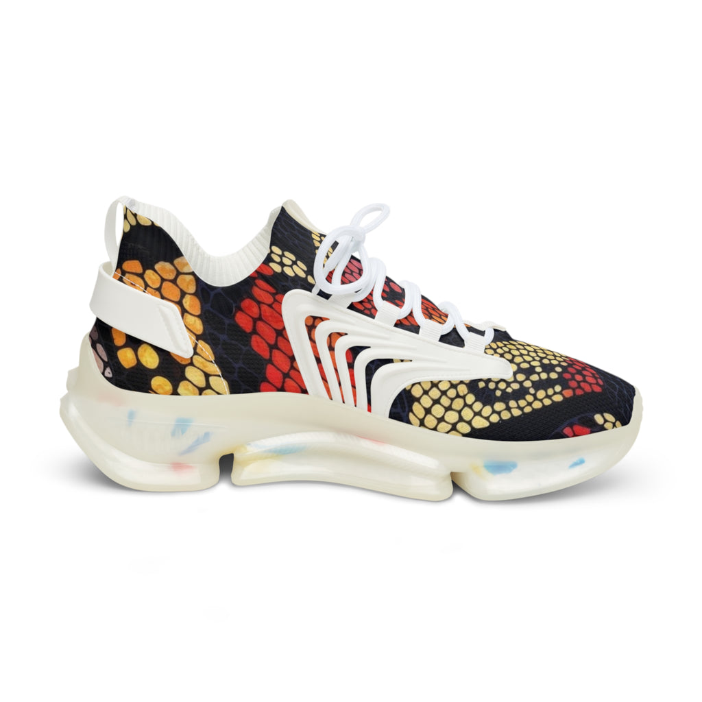 Men's Mesh Sneakers — Bold Red & Gold Snake-Scale Athletic Shoes