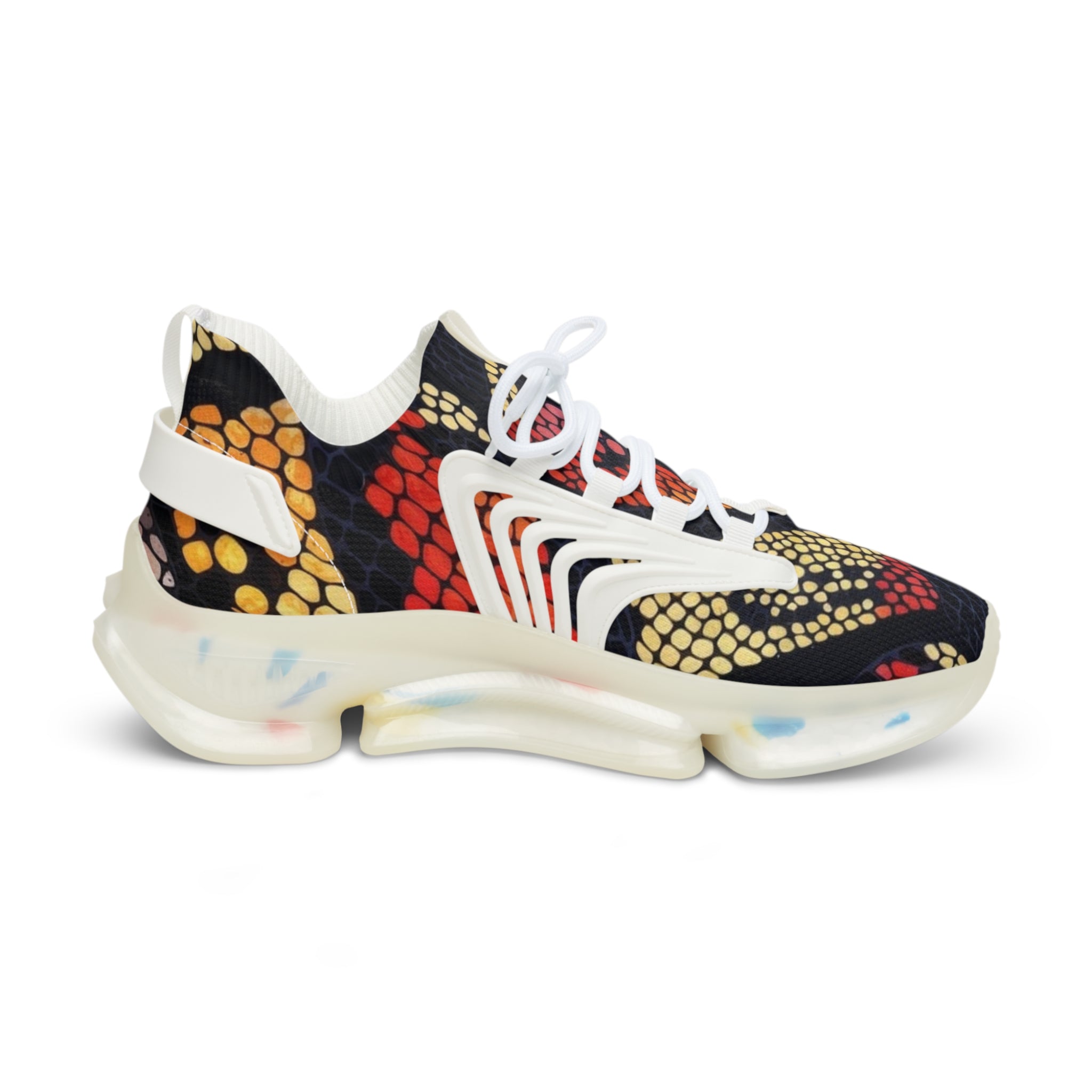 Men's Mesh Sneakers — Bold Red & Gold Snake-Scale Athletic Shoes