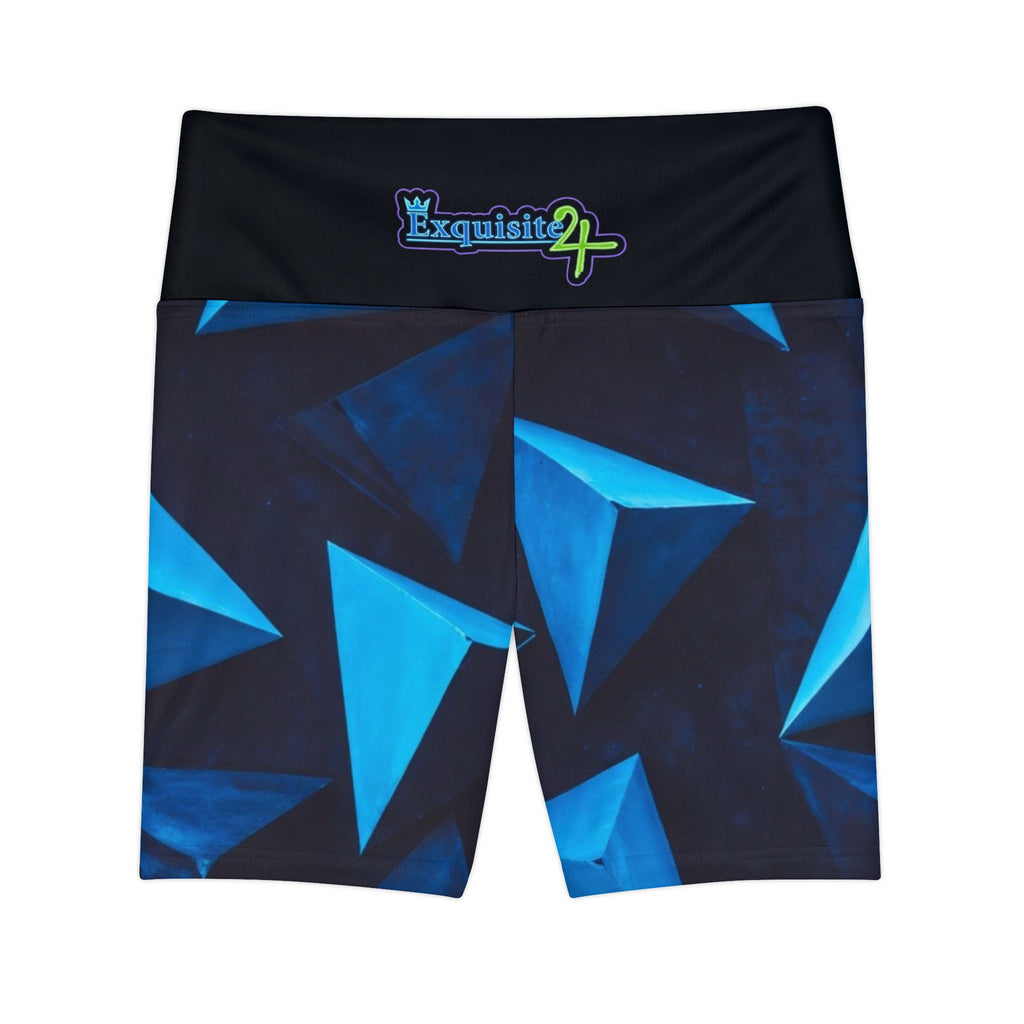 Blue Geometric Workout Shorts — Exquisite 24 Logo