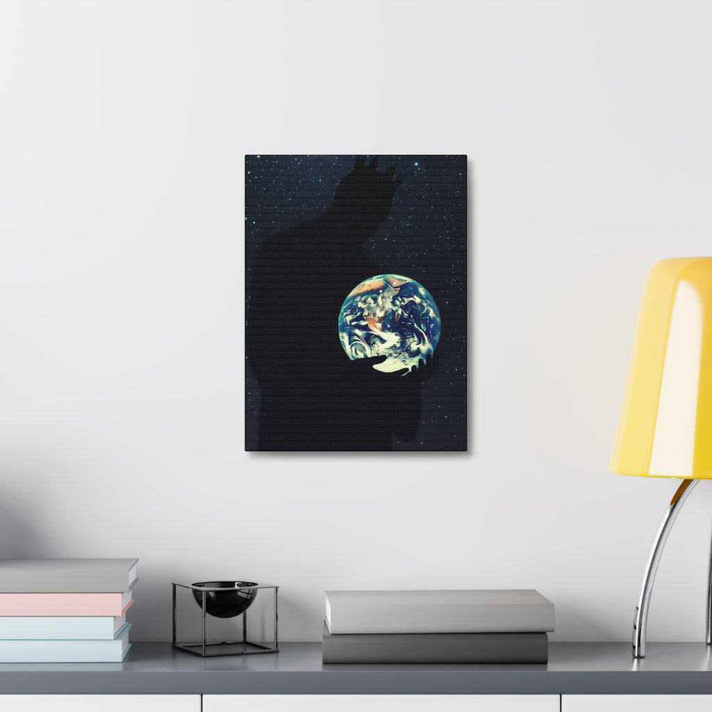 Earth Embrace Stretched Canvas — Cosmic Silhouette Wall Art
