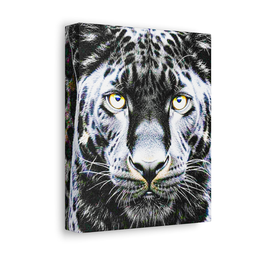 Leopard Portrait Stretched Canvas — Snow Leopard Wall Art with Yellow Eyes