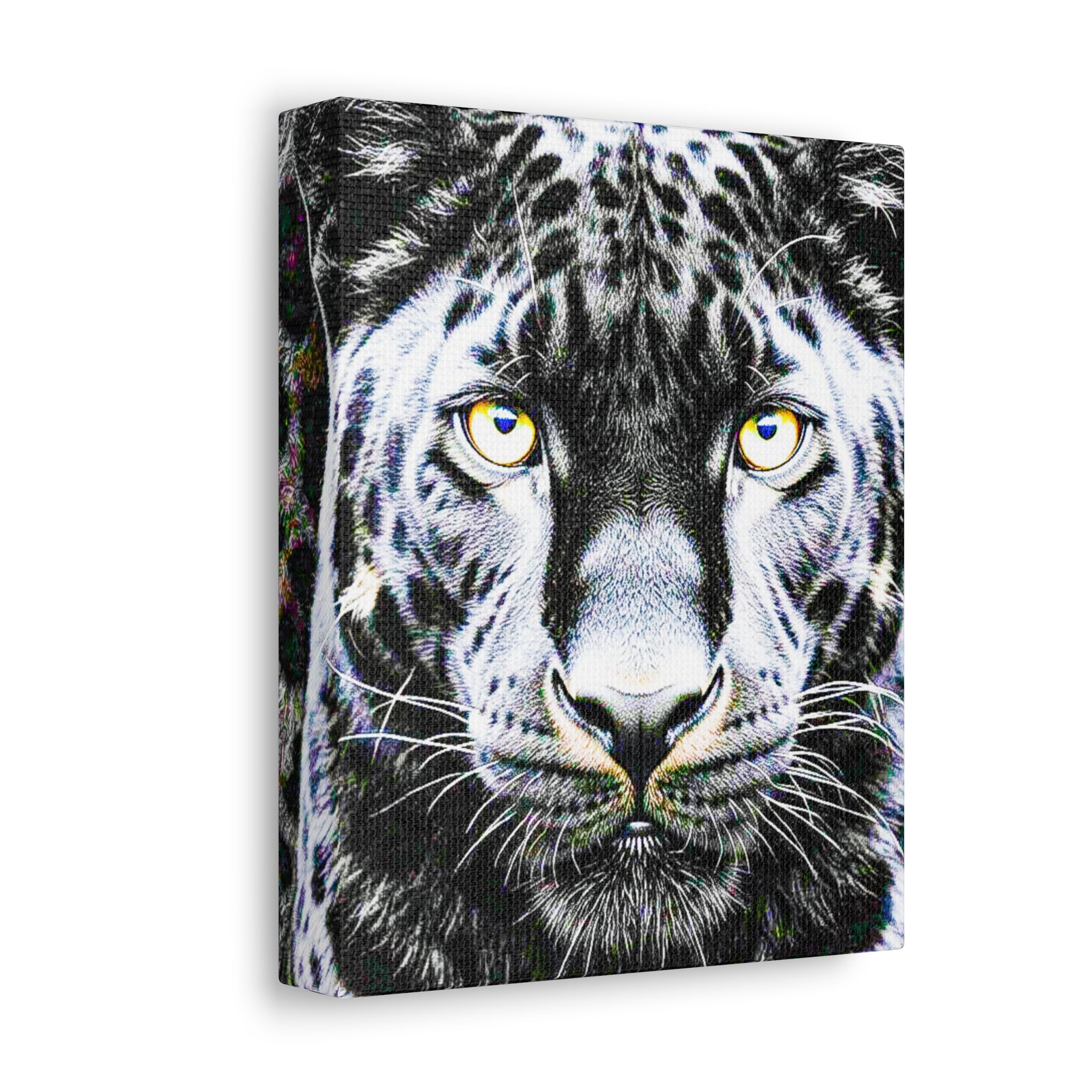 Leopard Portrait Stretched Canvas — Snow Leopard Wall Art with Yellow Eyes