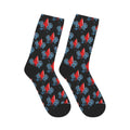 Mid-Length Socks — Red Diamond & Blue Roses Patterned Crew Socks