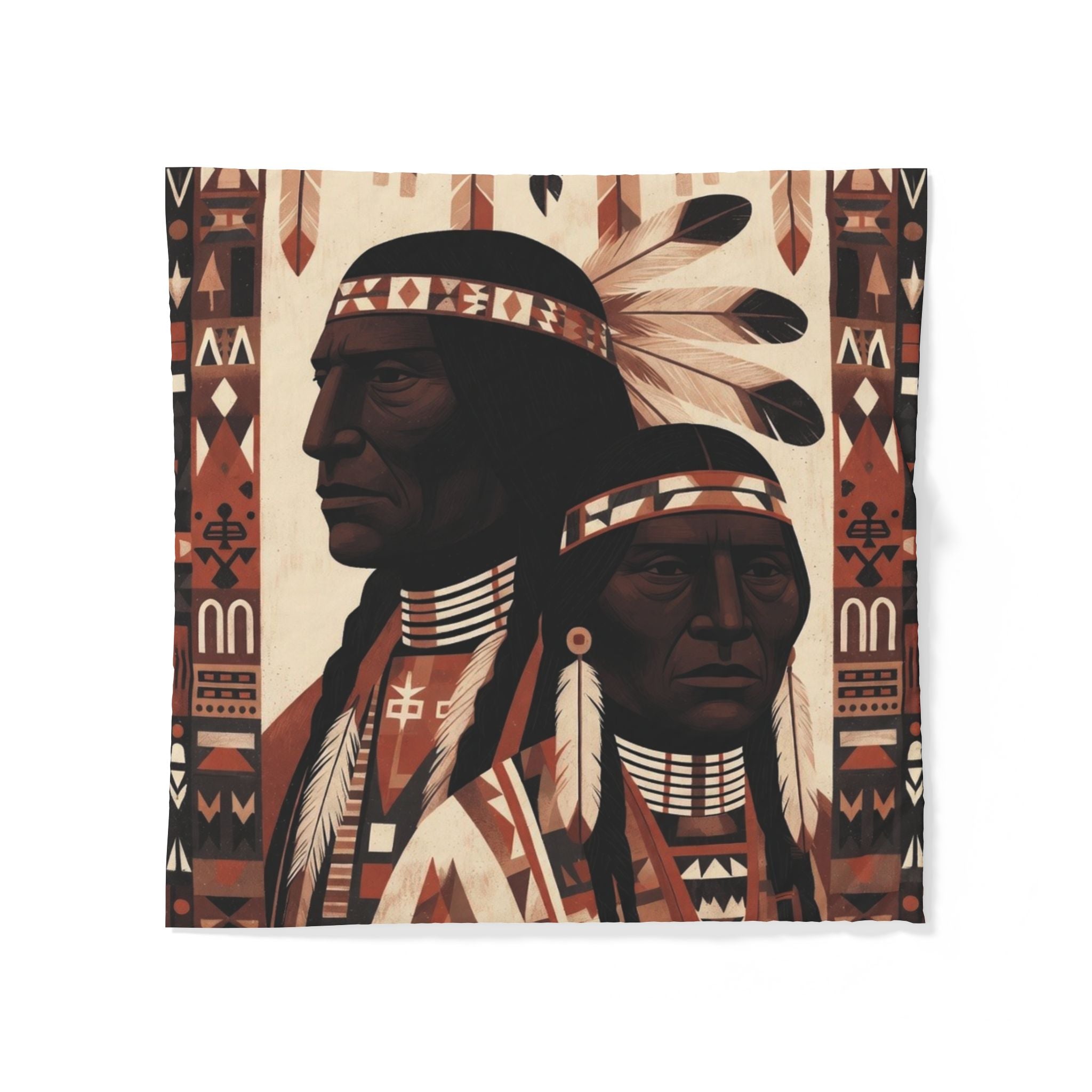 Native Inspired Cotton Duvet Cover — Tribal Chief Portrait Bedding