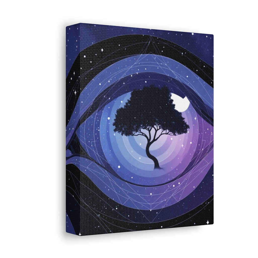 Night Tree Stretched Canvas Wall Art — Mystical Purple Galaxy Eye Design