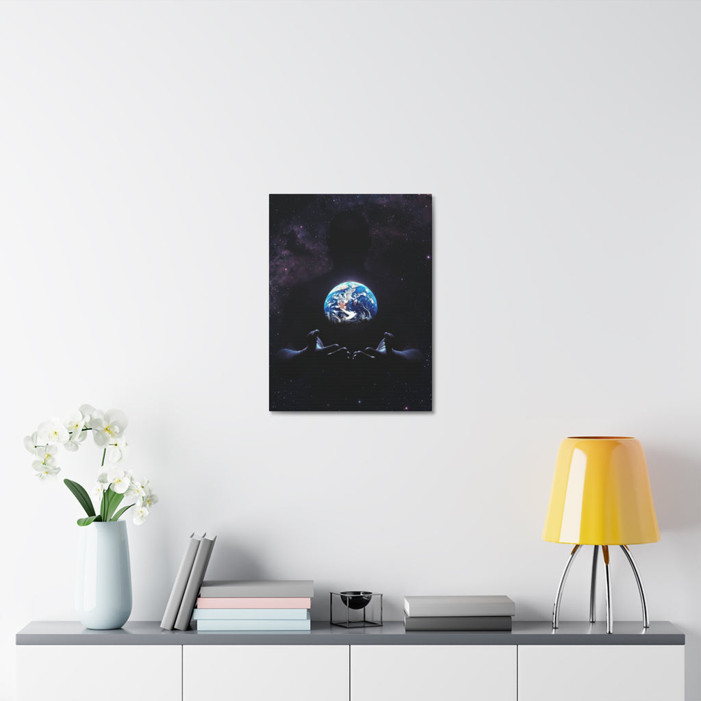 Galaxy Hands Stretched Canvas – Earth in Palm Wall Art
