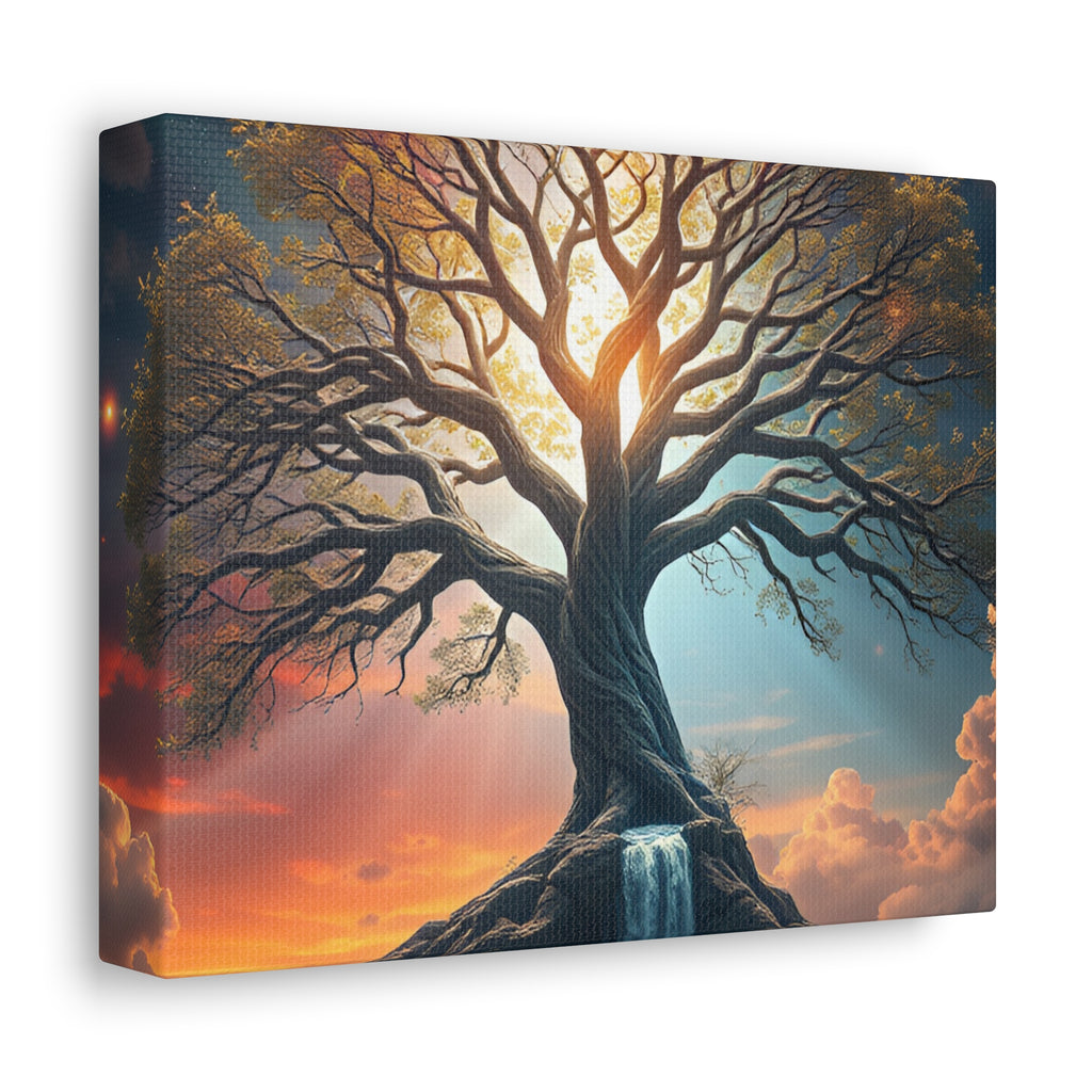Tree of Light Stretched Canvas Wall Art – Inspirational Fantasy Landscape