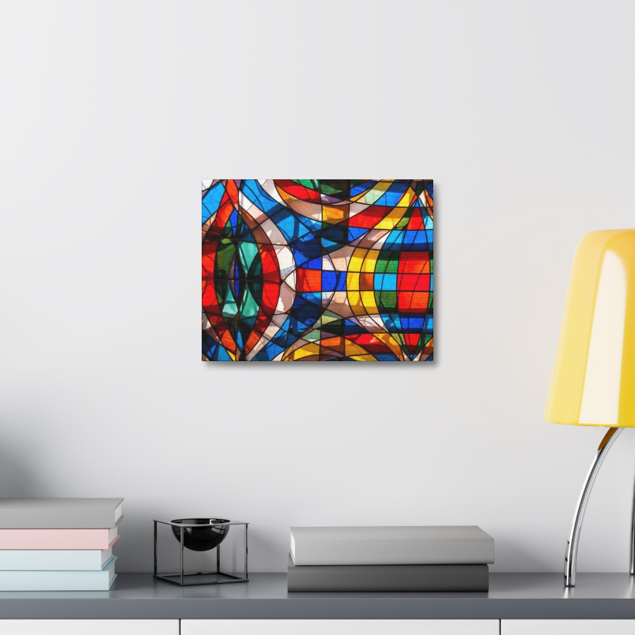 Stained Glass Abstract Stretched Canvas Print — Colorful Geometric Wall Art
