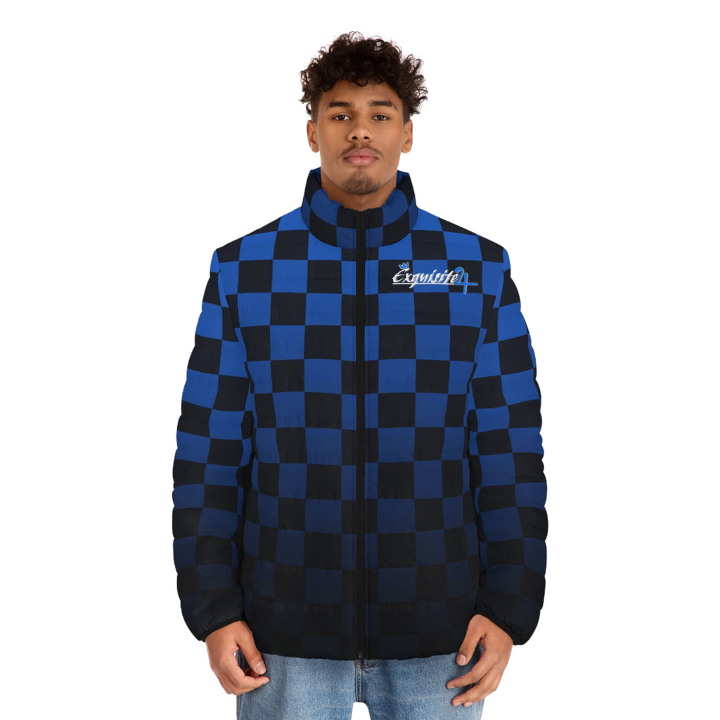 Blue Checkerboard Puffer Jacket