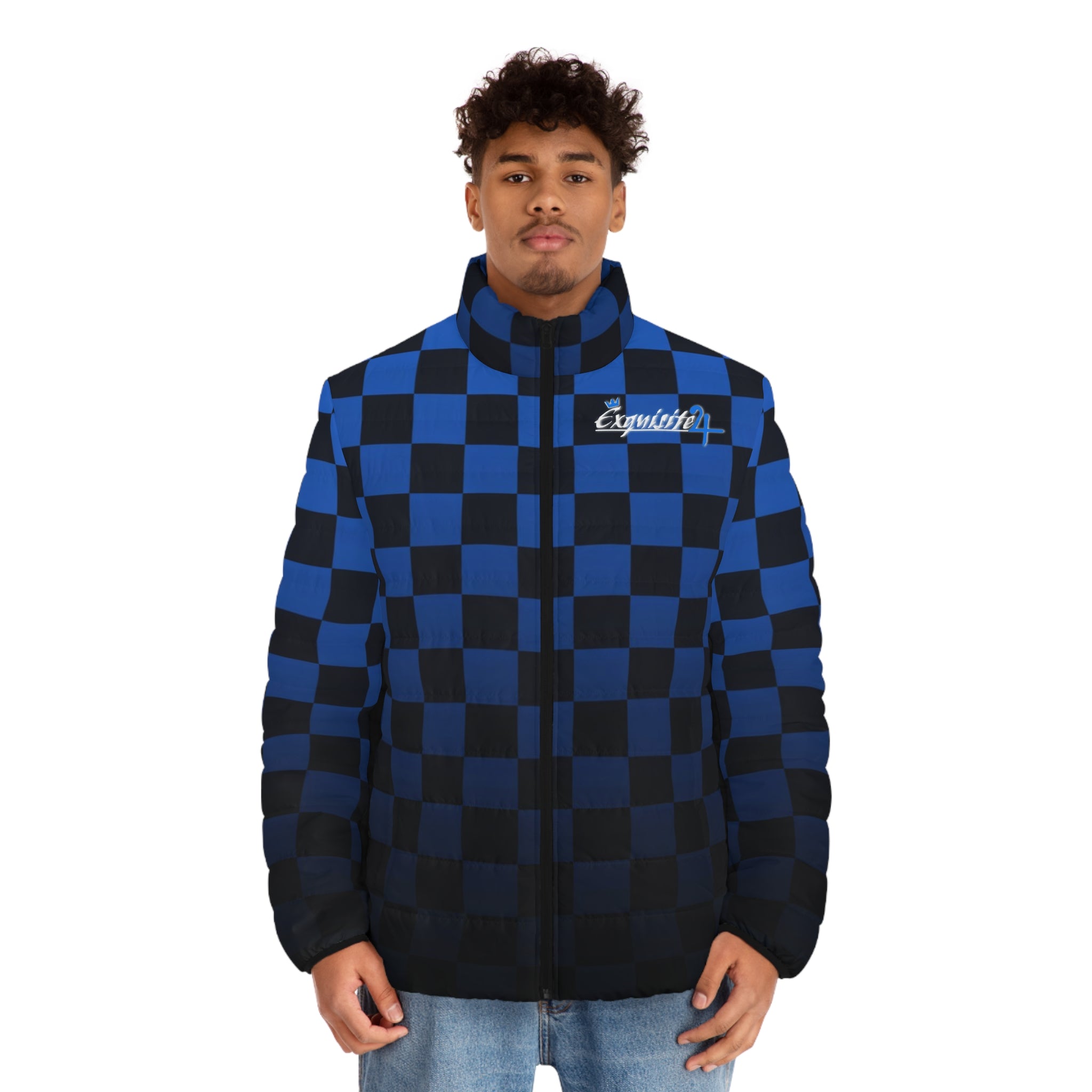 Blue Checkerboard Puffer Jacket
