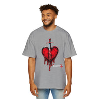 Oversized Graphic Tee — Bleeding Heart with Sword Design
