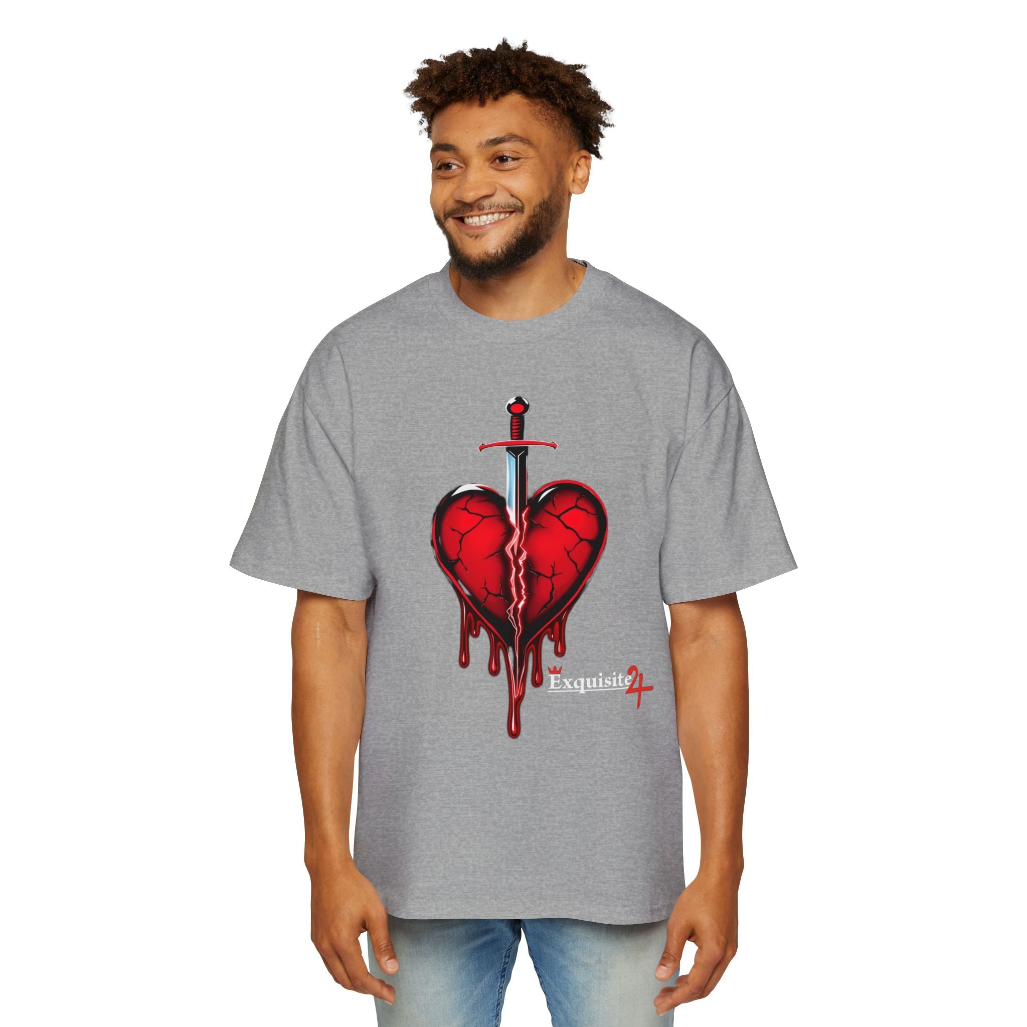 Oversized Graphic Tee — Bleeding Heart with Sword Design
