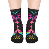 Neon Butterfly Silhouette Mid-Calf Socks