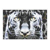 Leopard Portrait Area Rug — Bold Black & White Animal Print Accent Rug