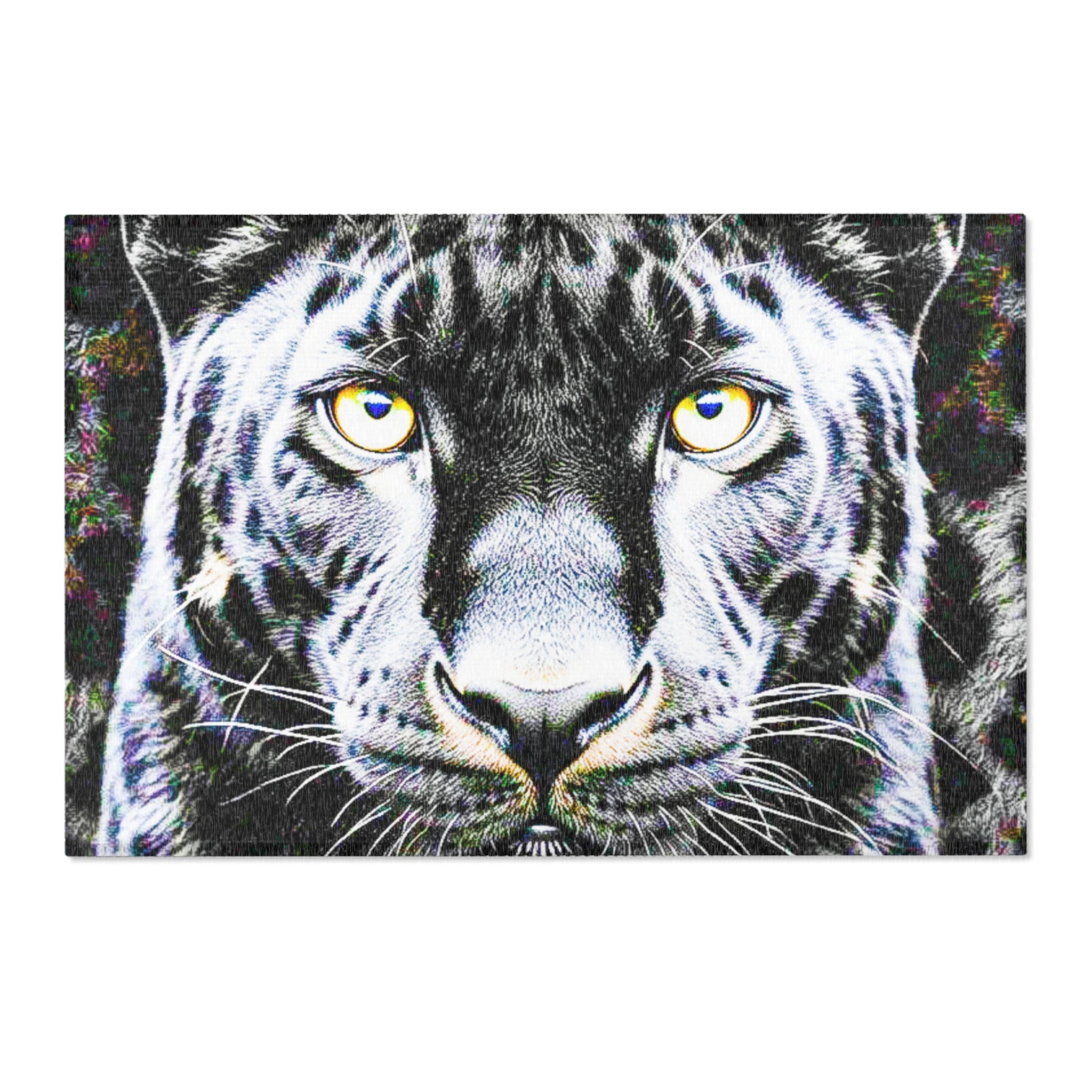Leopard Portrait Area Rug — Bold Black & White Animal Print Accent Rug