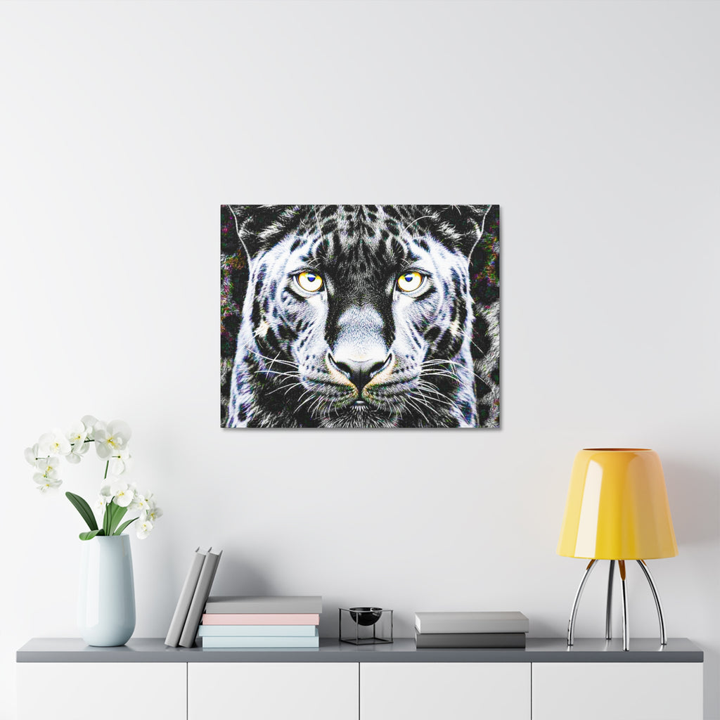 Leopard Portrait Stretched Canvas — Snow Leopard Wall Art with Yellow Eyes