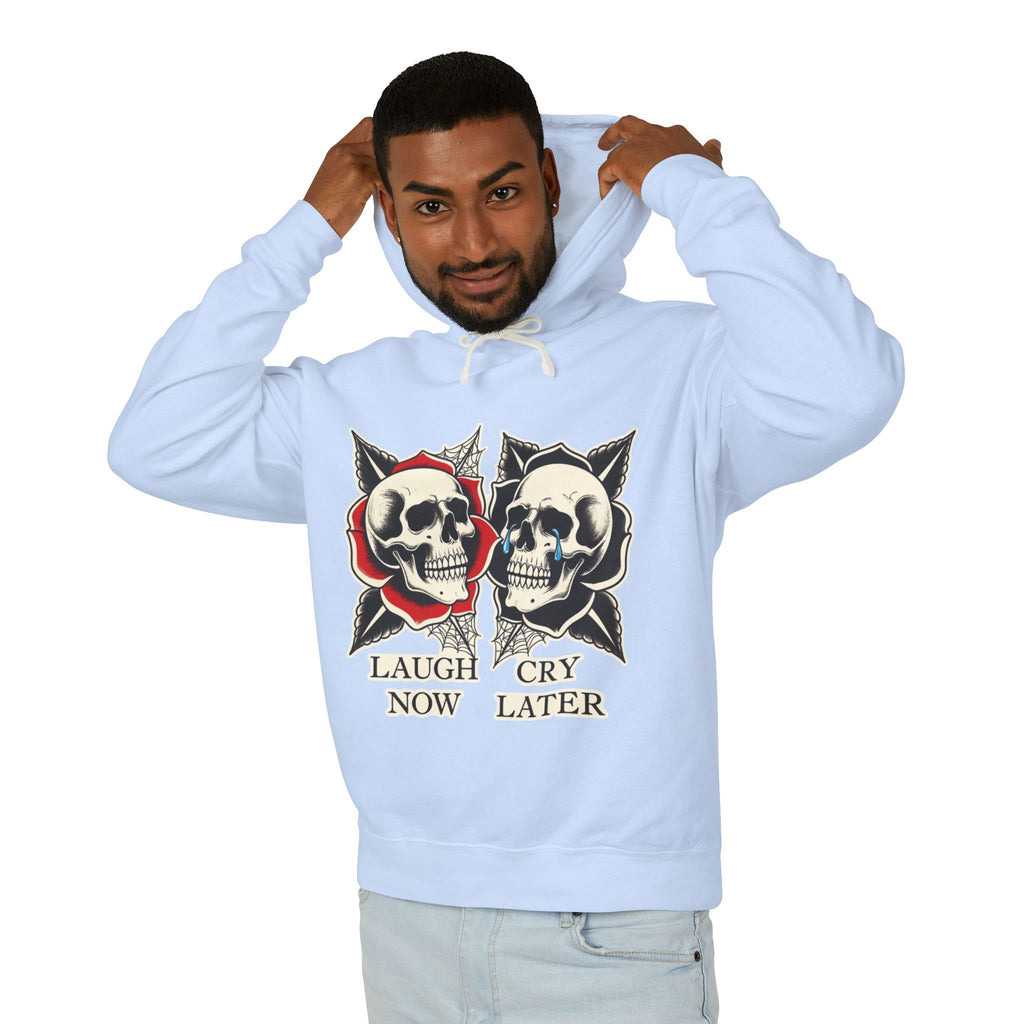 Laugh Now Cry Later Skull Hoodie — Vintage Expressive Skull Hooded Sweatshirt