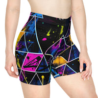 Neon Geometric Biker Shorts — Women's Abstract Triangle Print