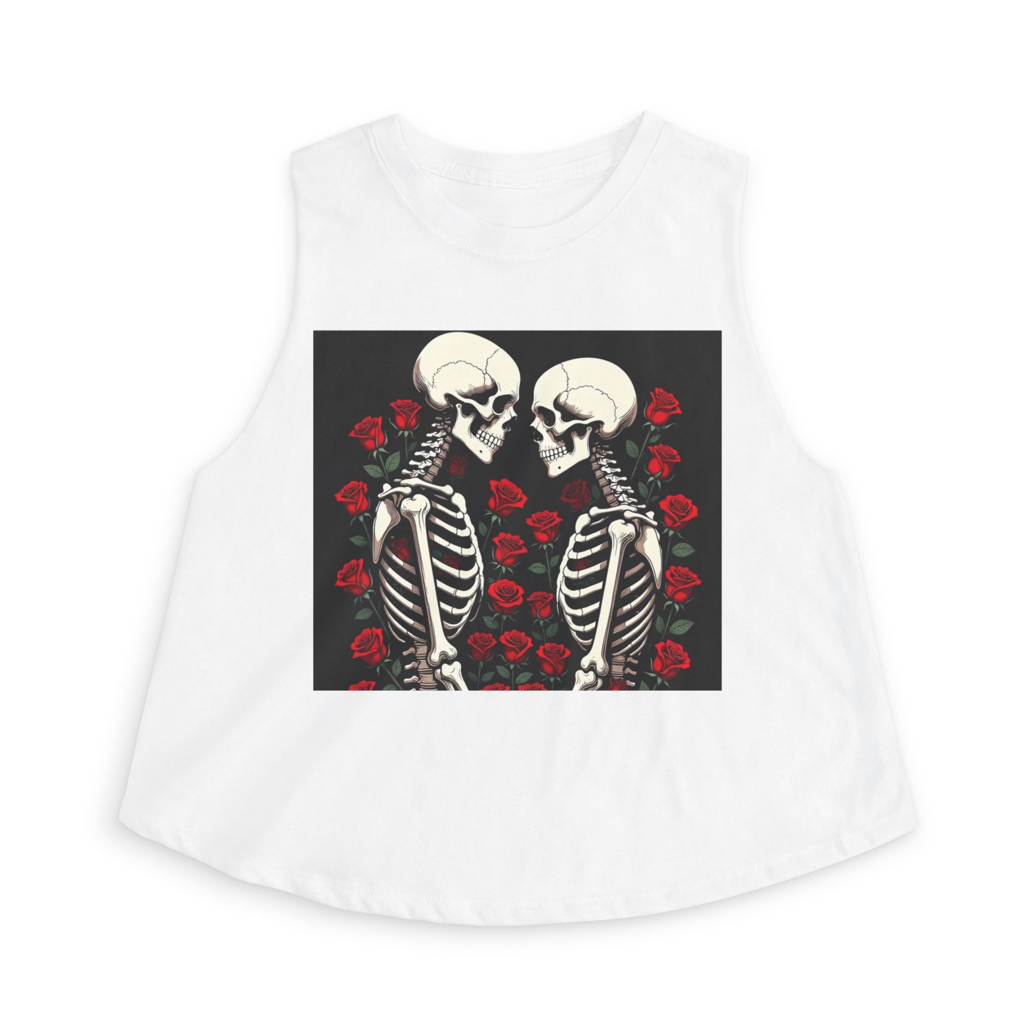 Skeleton Kiss Crop Top — Gothic Rose Couple Graphic Tank