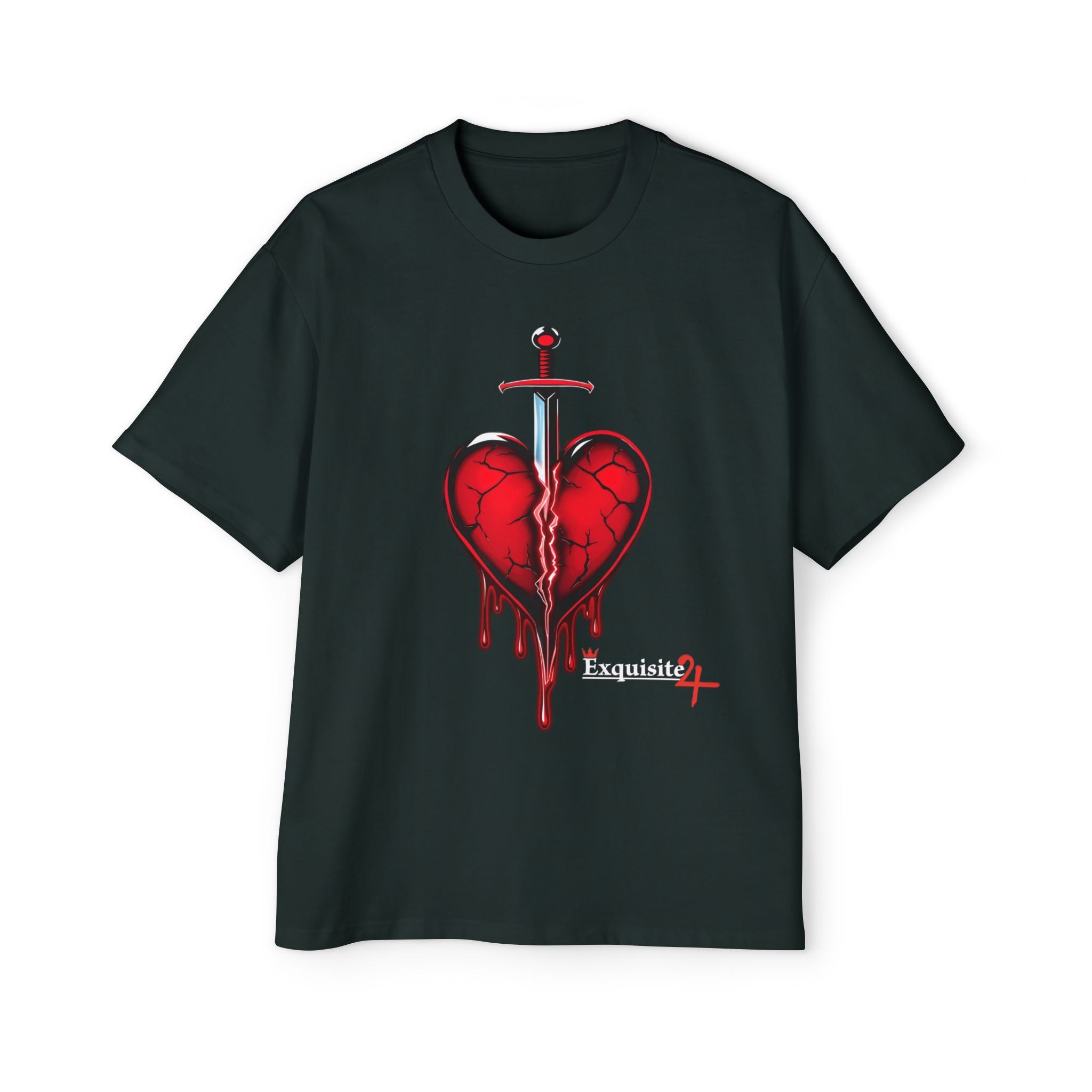 Oversized Graphic Tee — Bleeding Heart with Sword Design