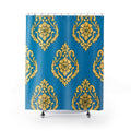 Damask Gold Floral Shower Curtain - Teal Blue Bathroom Decor