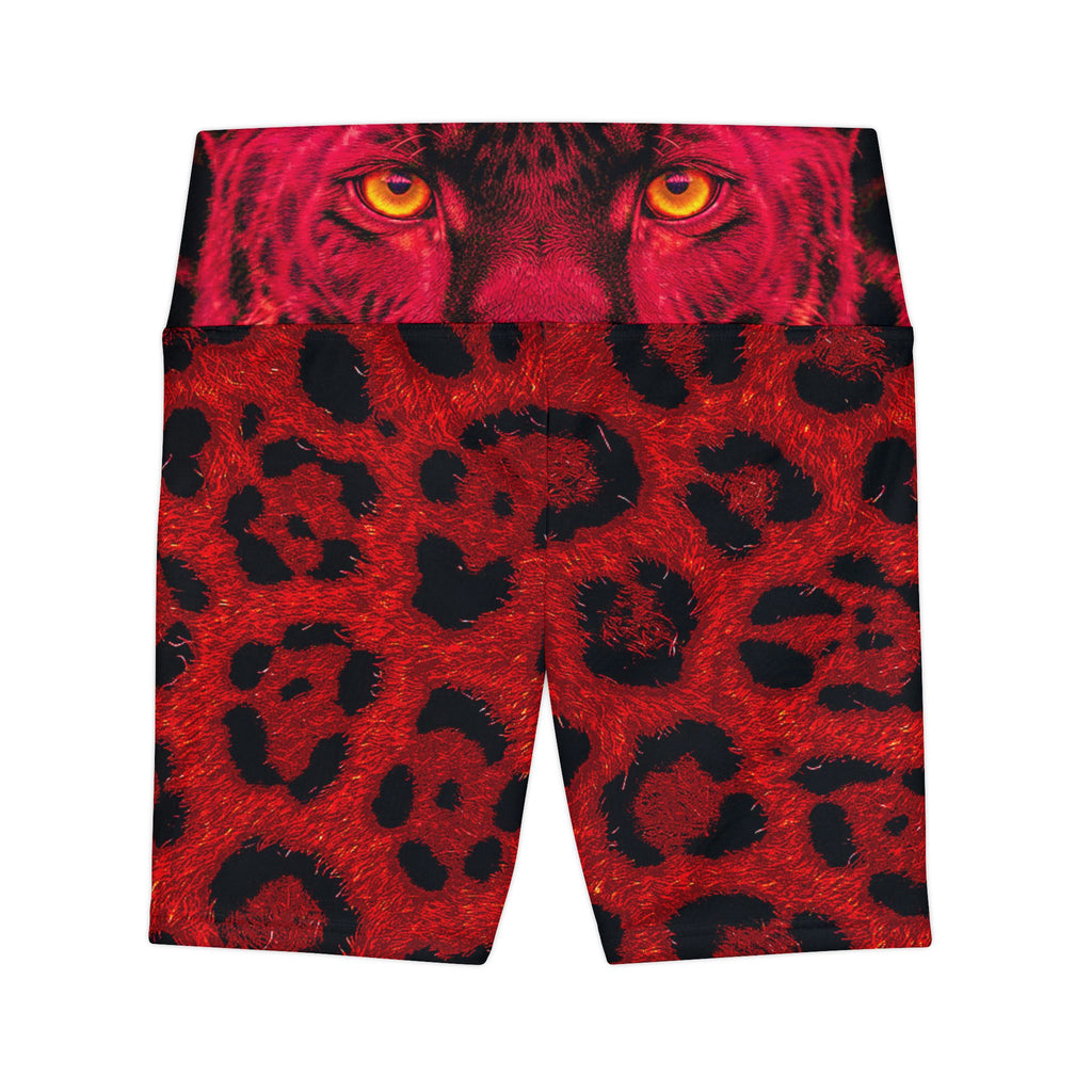Red Leopard Print Workout Shorts — Women's Athletic Biker Shorts