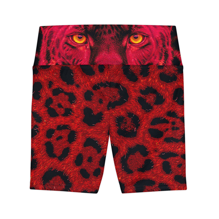 Red Leopard Print Workout Shorts — Women's Athletic Biker Shorts