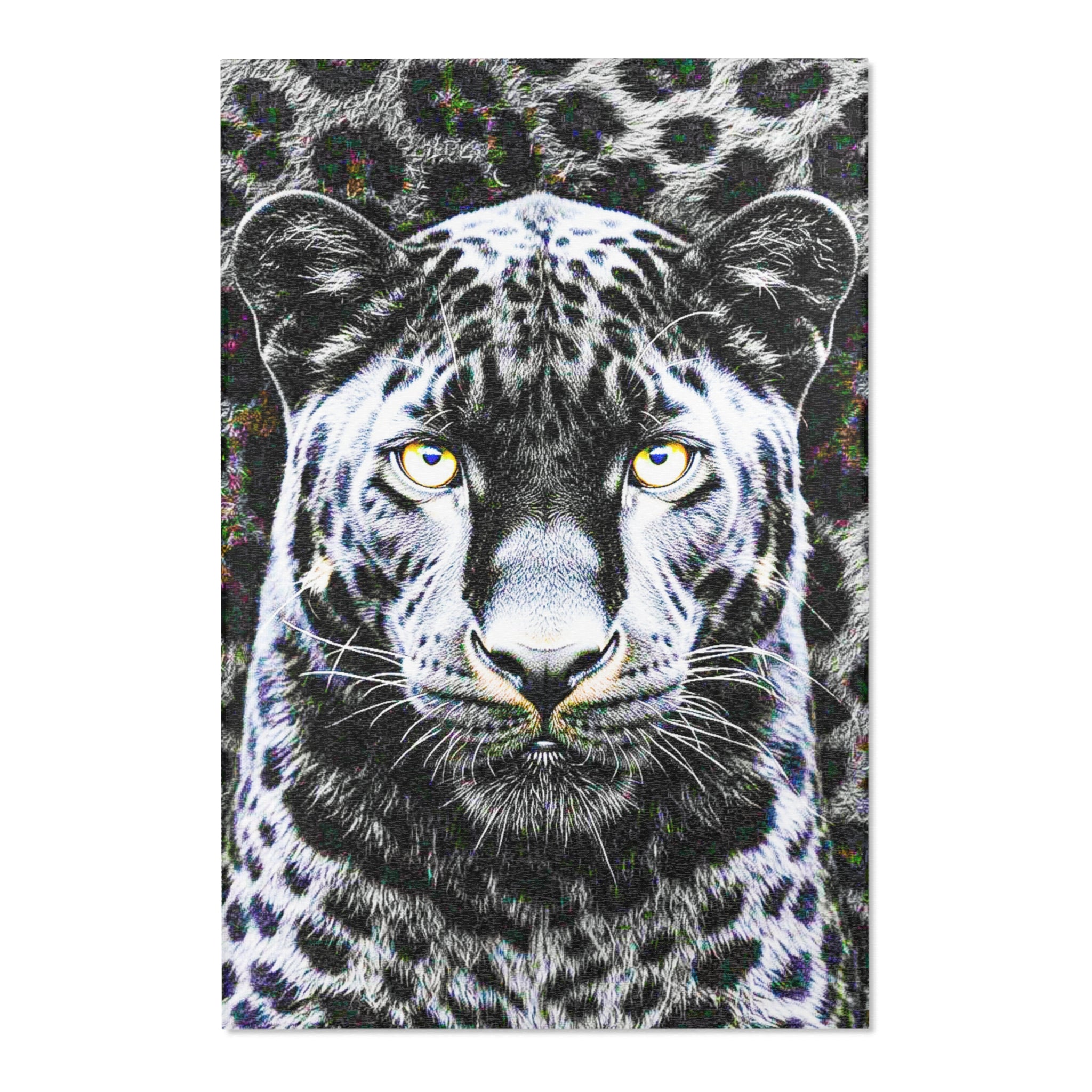 Leopard Portrait Area Rug — Bold Black & White Animal Print Accent Rug