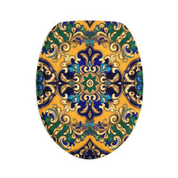 Mediterranean Tile Toilet Seat & Rug Set — 3-Piece Bathroom Decor