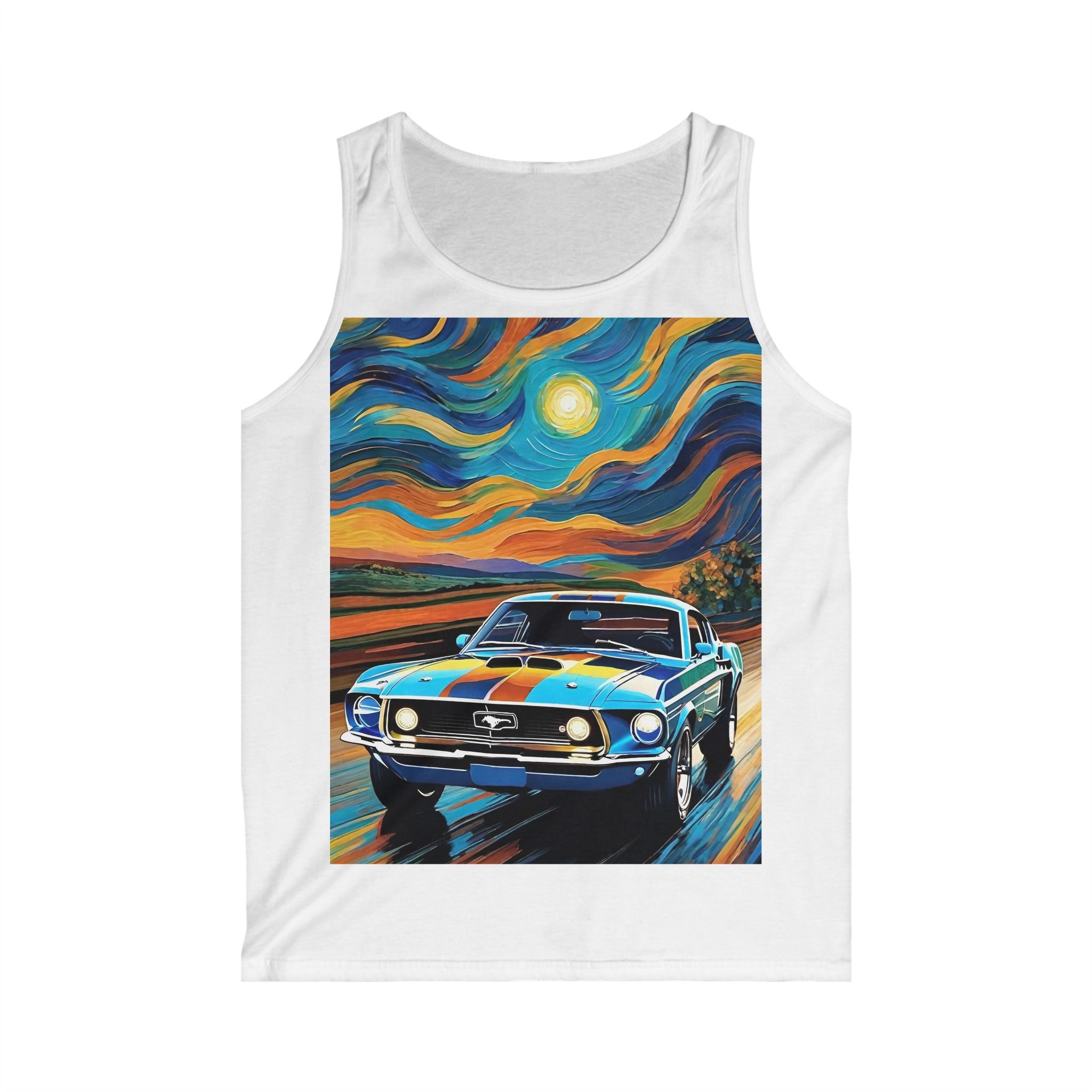 Classic Muscle Car Art Tank Top — Retro Muscle Car Sunset Print