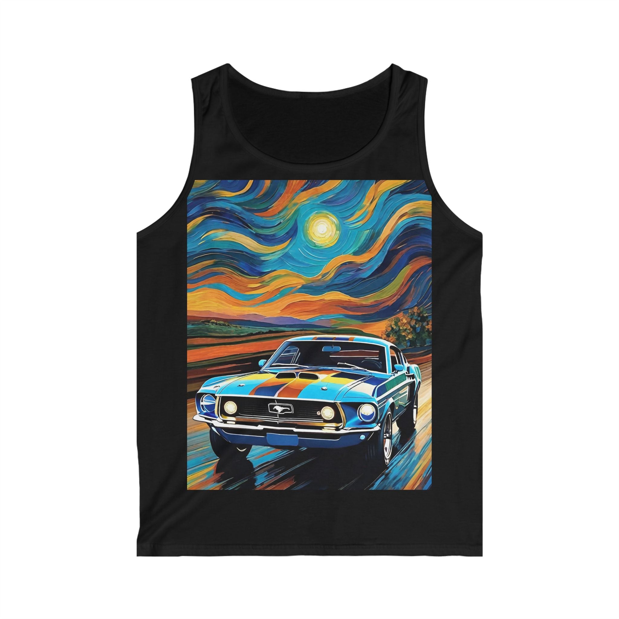 Classic Muscle Car Art Tank Top — Retro Muscle Car Sunset Print