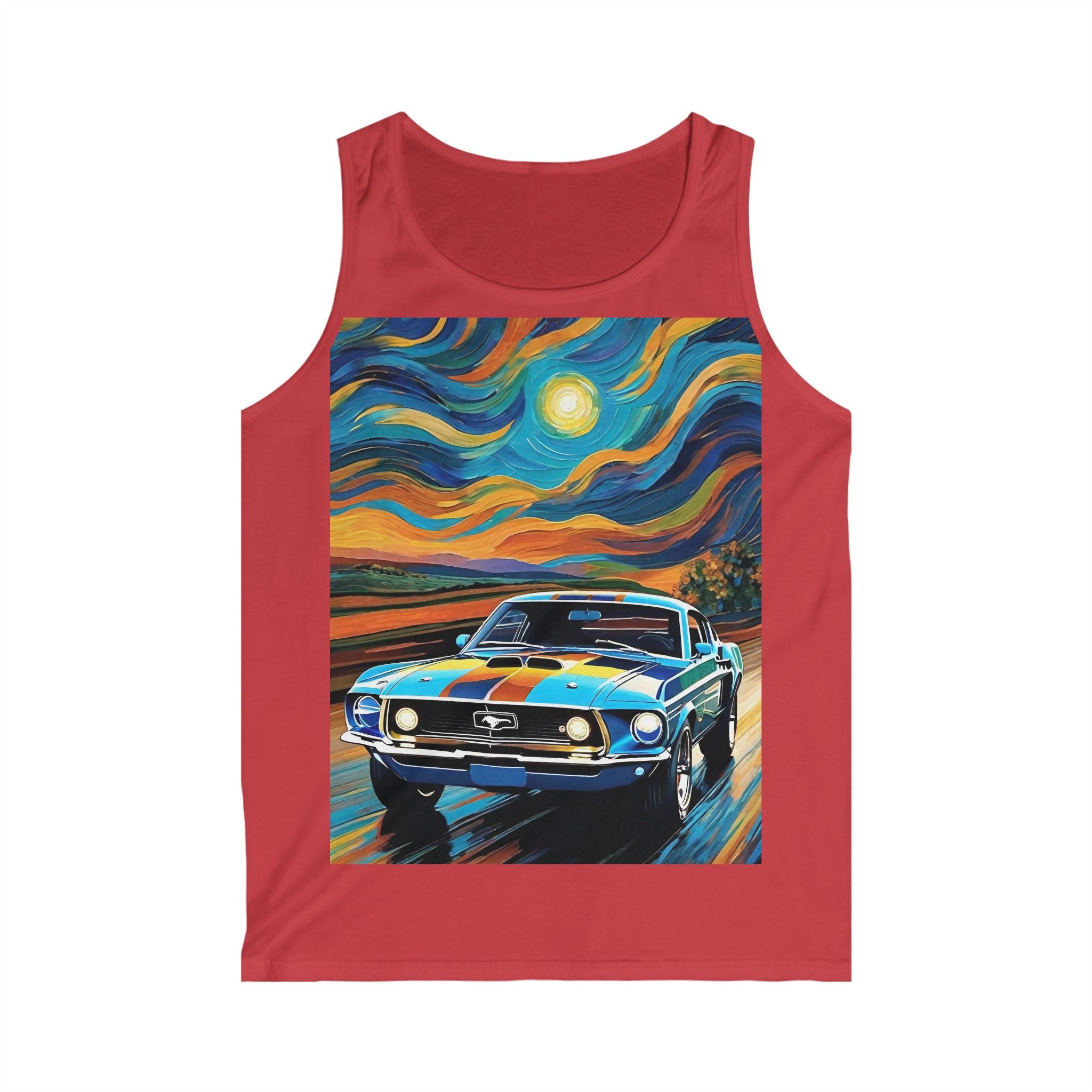 Classic Muscle Car Art Tank Top — Retro Muscle Car Sunset Print