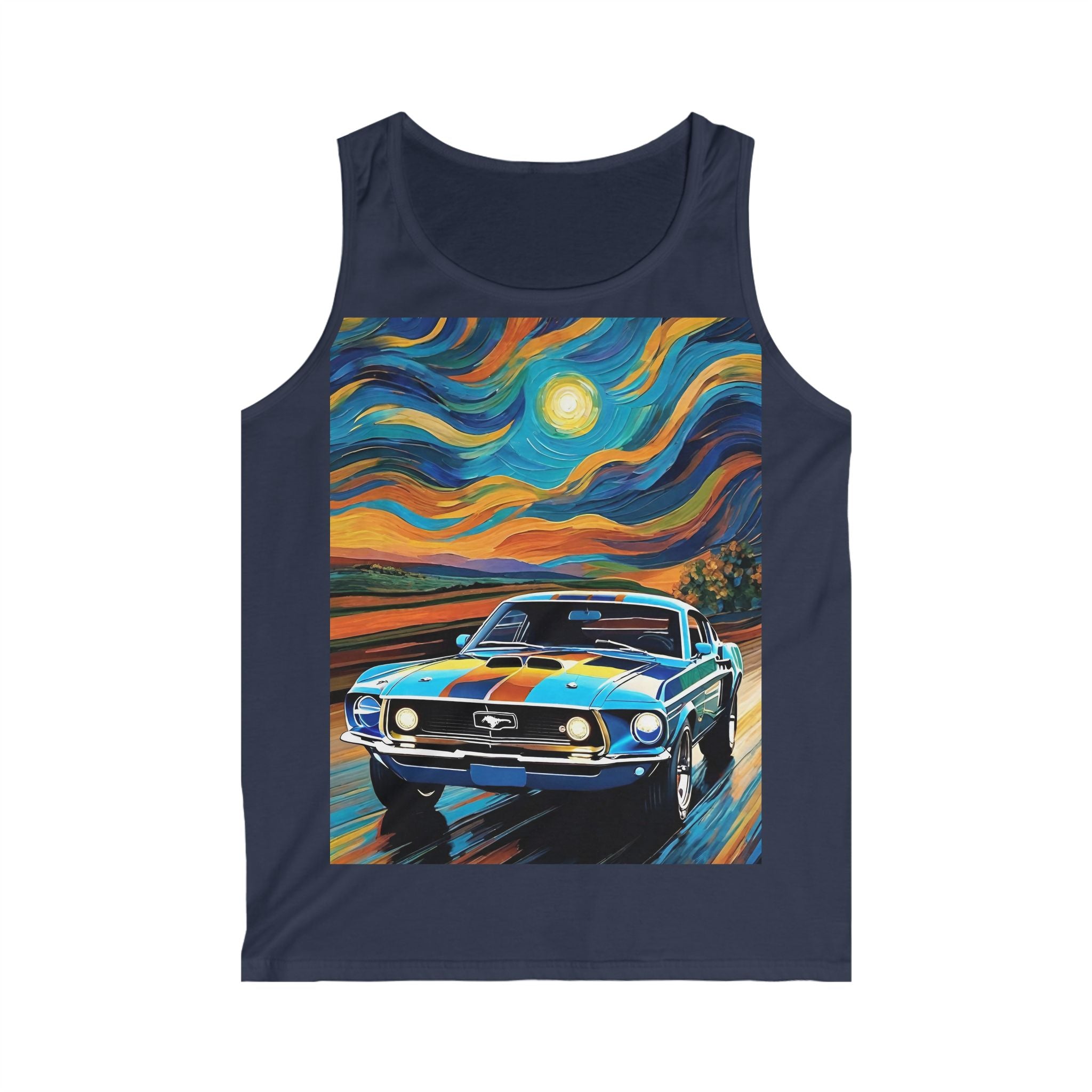 Classic Muscle Car Art Tank Top — Retro Muscle Car Sunset Print