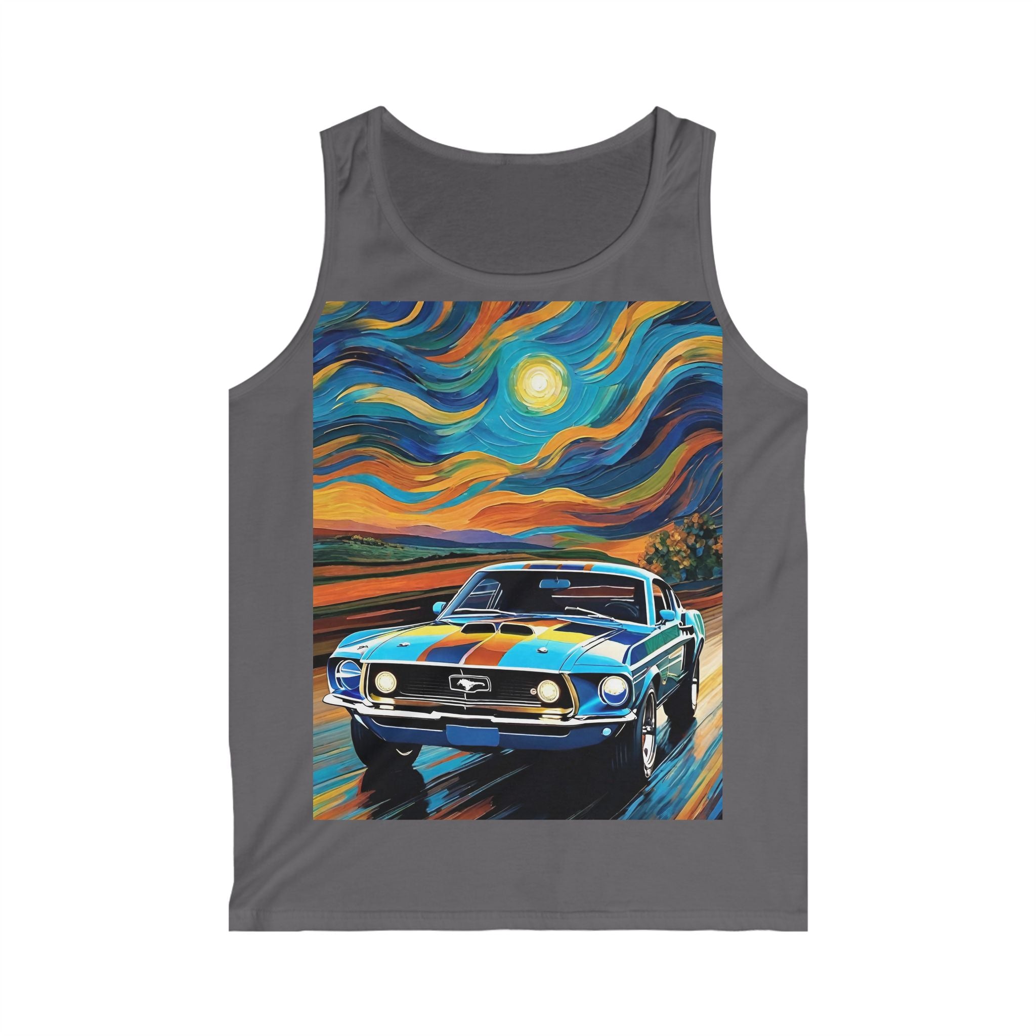 Classic Muscle Car Art Tank Top — Retro Muscle Car Sunset Print