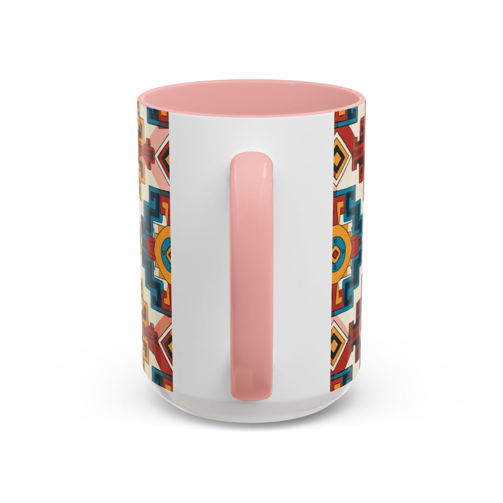 Southwestern Geometric Accent Mug — Color Interior Ceramic Coffee Cup