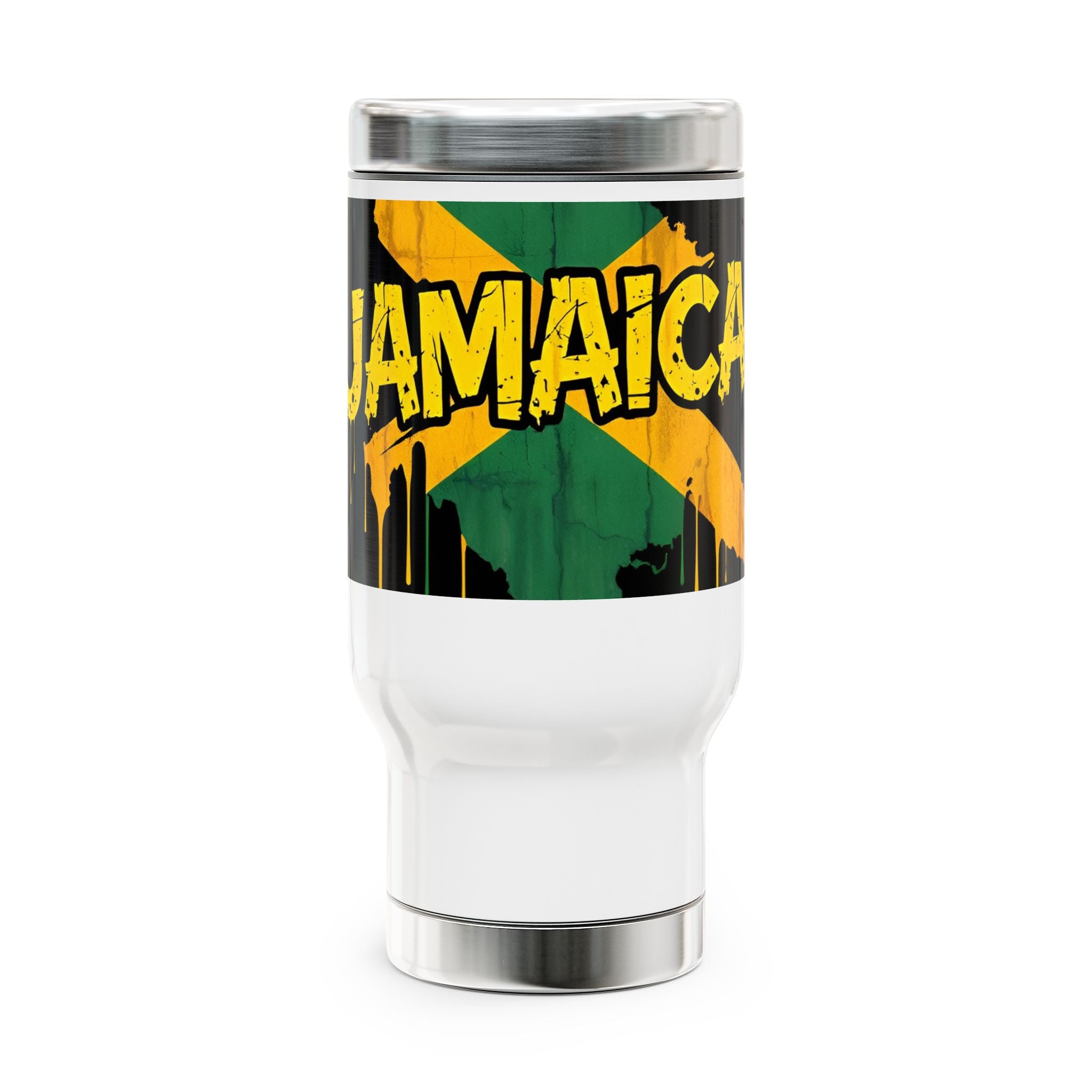 Jamaica Flag Stainless Steel Travel Mug – 14oz Insulated Coffee Tumbler with Handle