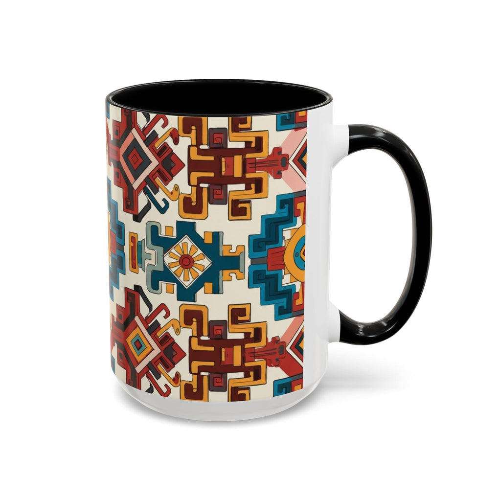 Southwestern Geometric Accent Mug — Color Interior Ceramic Coffee Cup