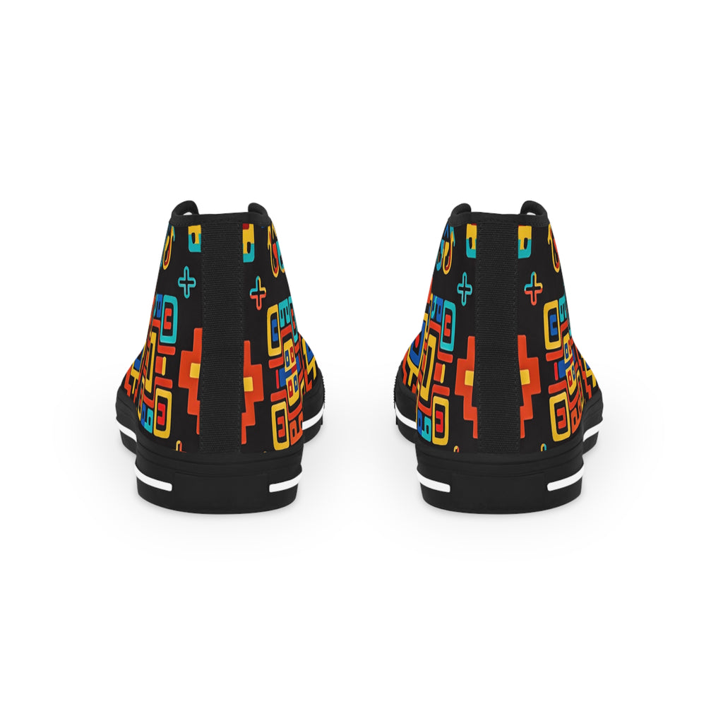Ethnic Geo Pattern High Top Sneakers — Colorful Tribal-Inspired Men's Shoes