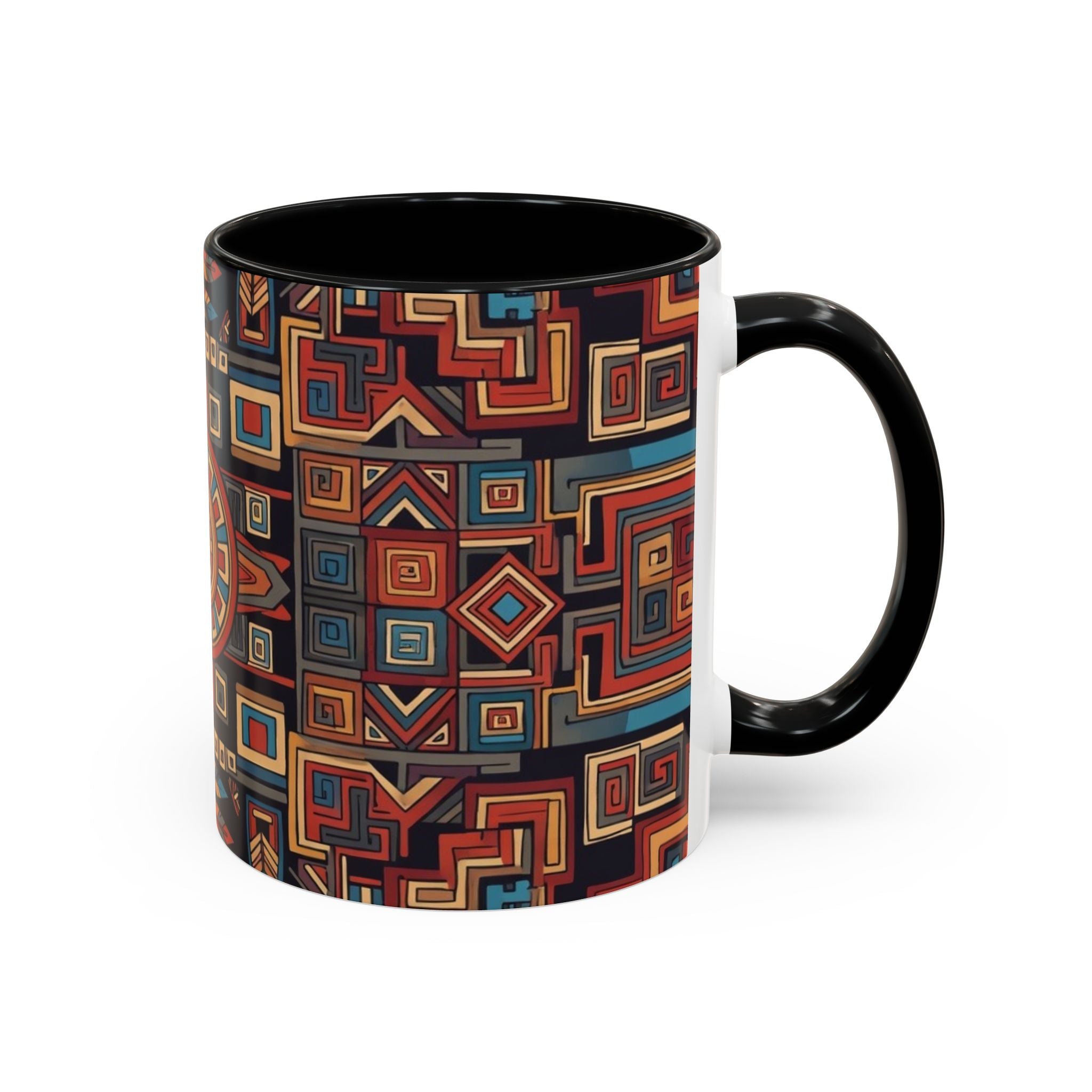 Boho Geometric Accent Mug — Colorful Tribal Pattern Coffee Cup