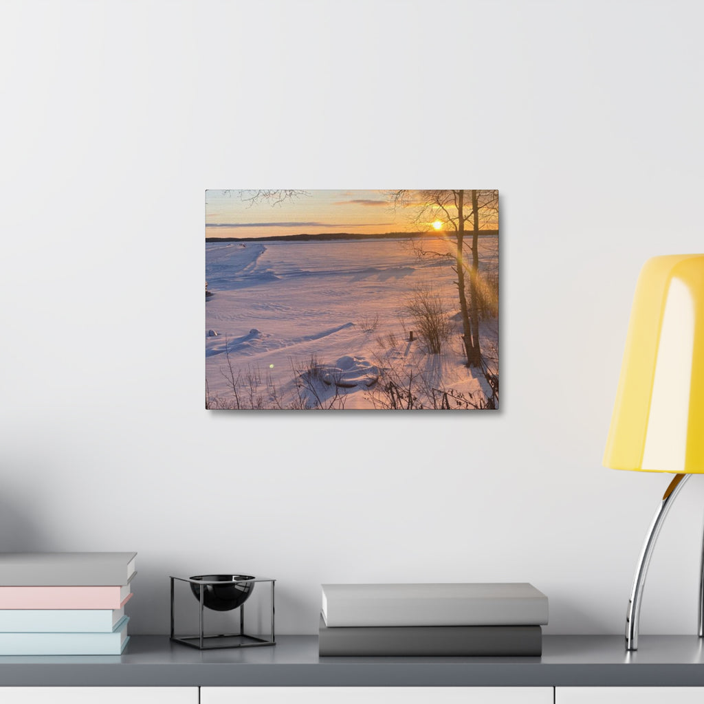 Sunset over Frozen Lake Stretched Canvas Wall Art