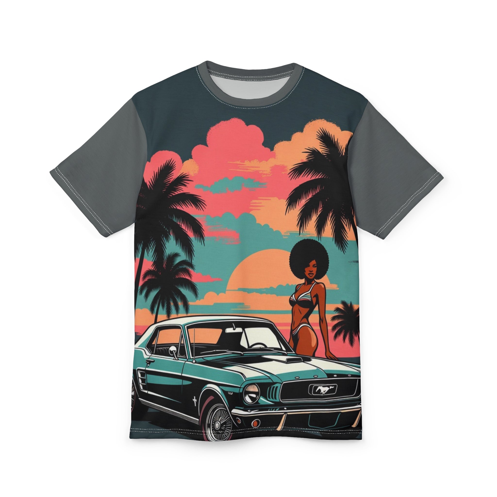 Retro Sunset Muscle Car Tee — Vintage Beach Vibe