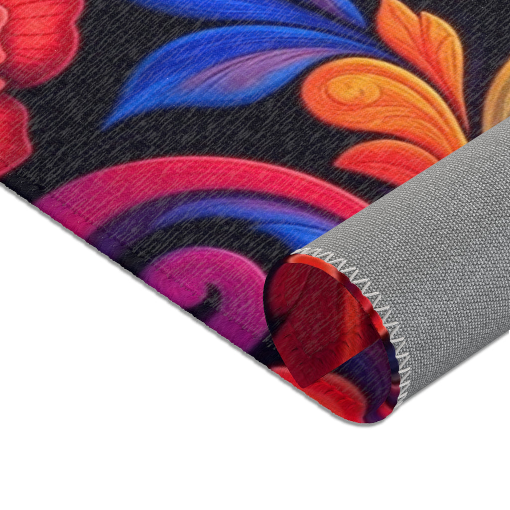 Vibrant Floral Swirl Area Rug — Colorful Rose Accent Rug