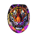 Tiger Splash Toilet Three-Piece Set — Vibrant Tiger Face & Purple-Yellow Splash Bath Mat Set