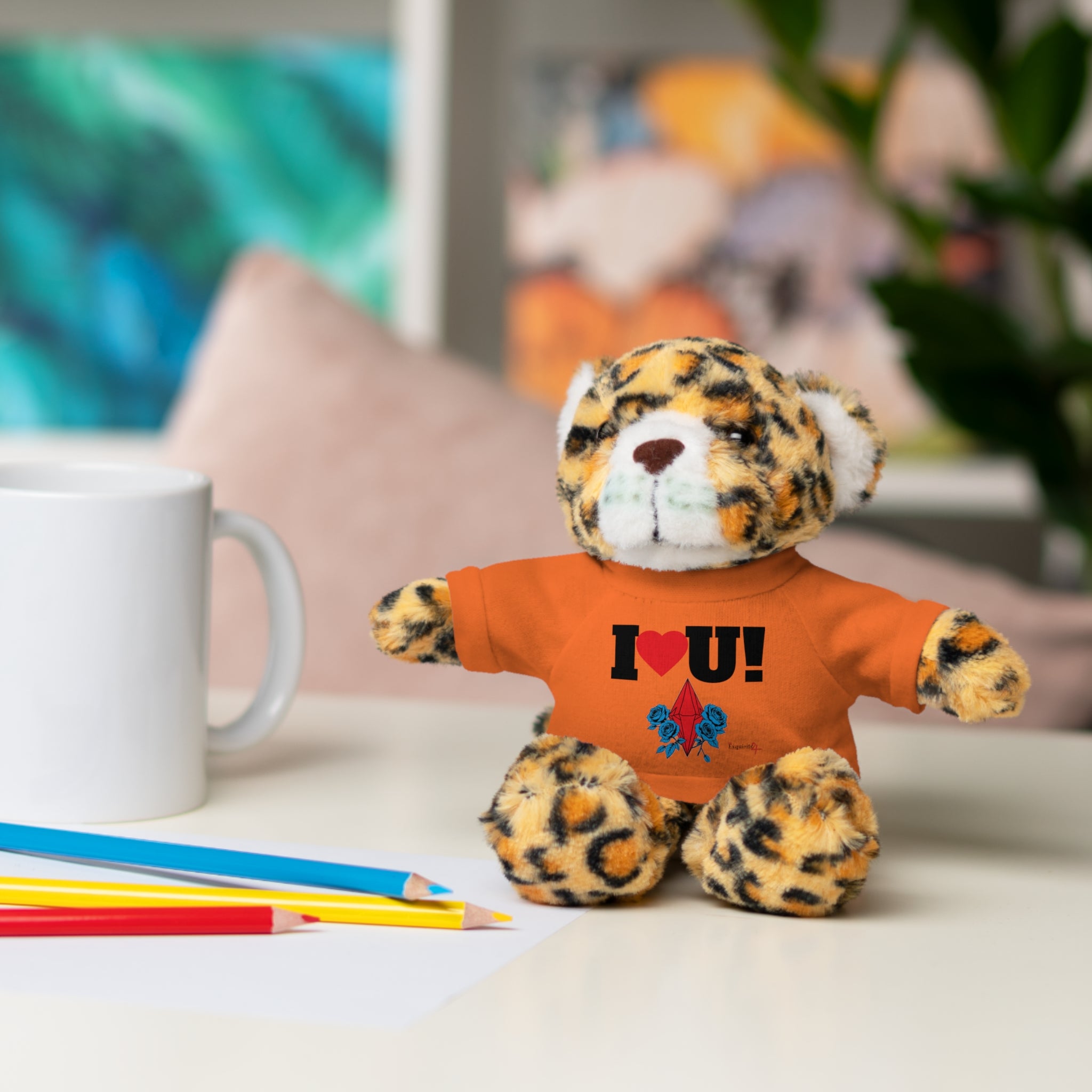 Plush Bear with Branded Tee – Red Diamond and Blue Roses Teddy