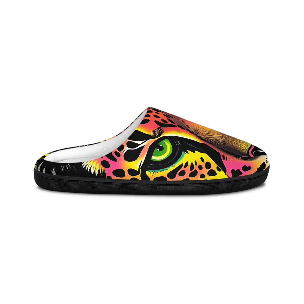 Men's Leopard Art Indoor Slippers — Colorful Neon Jungle Print